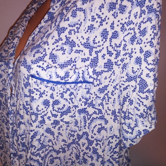 Soma Pajama Top Sleepwear XL Blue White Short Sleeve Geo Button Up Rayon Spandex - Picture 6 of 10